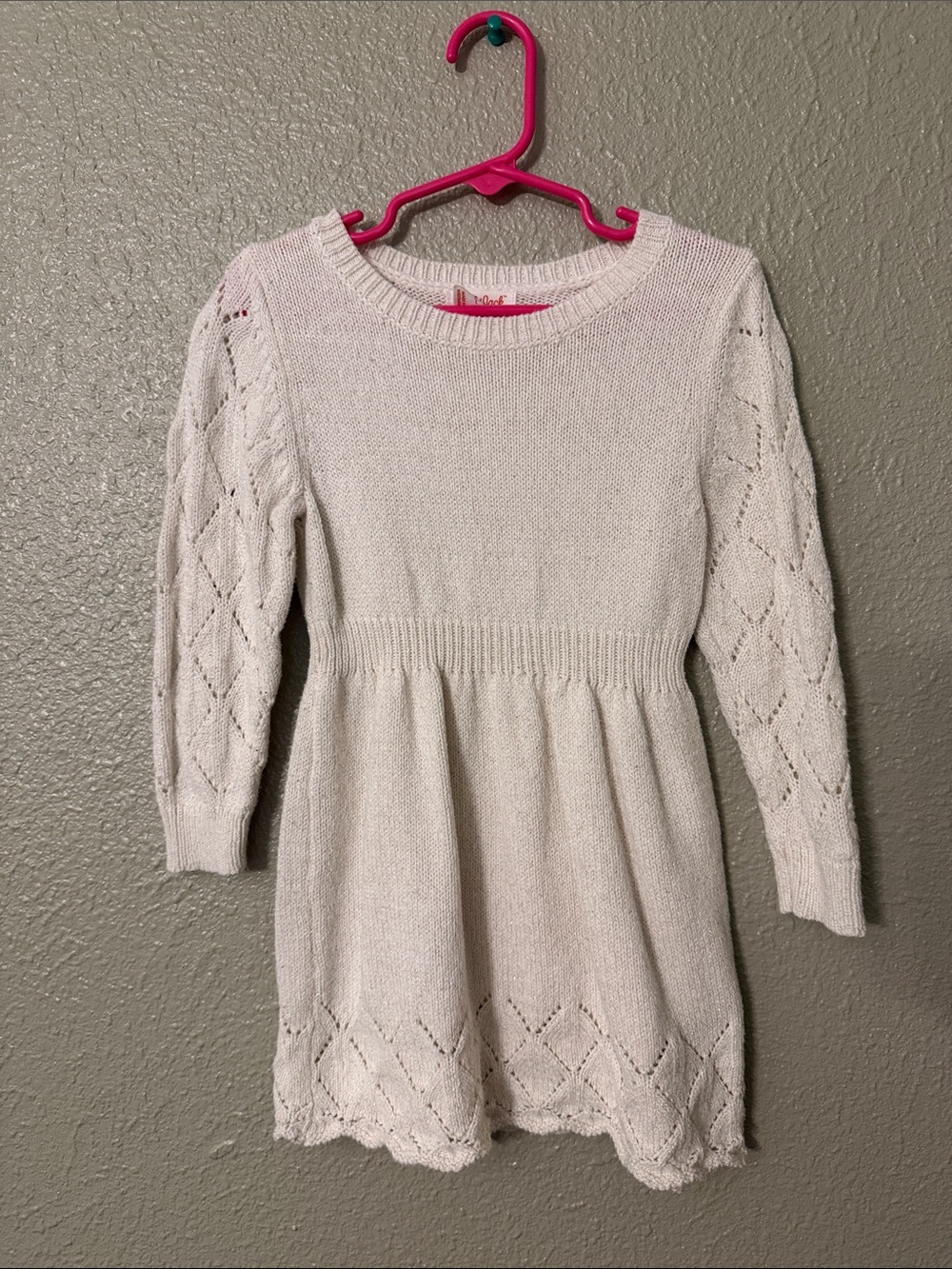 Cat & Jack Cream Knit Sweater Dress with Diamond Pointelle